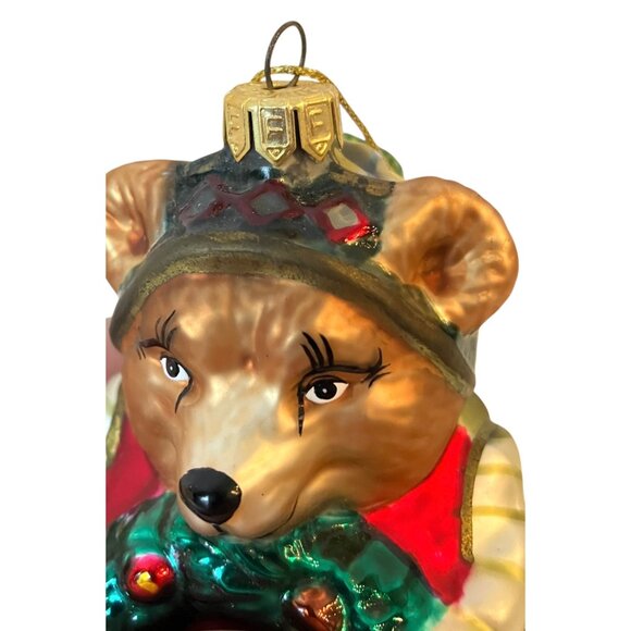 NEW Fitz & Floyd Glass Bear w/ Wreath Christmas Classics Lodge Ornament - Picture 12 of 14